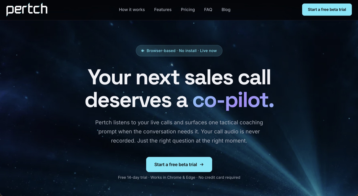Pertch website homepage, designed and built by Aralo Studio.