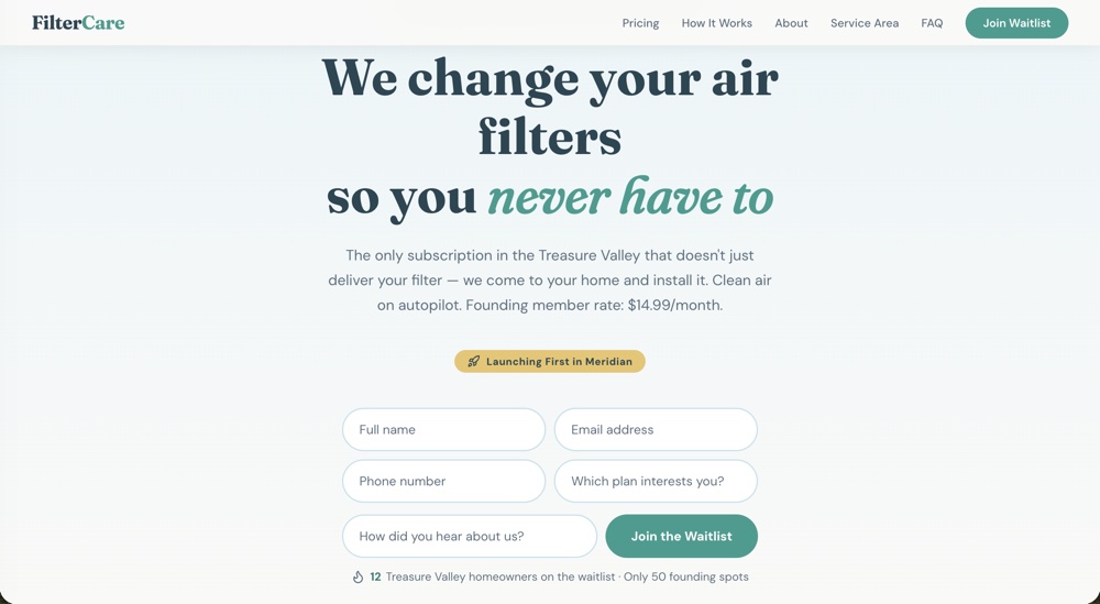 FilterCare air-filter subscription website built by Aralo Studio